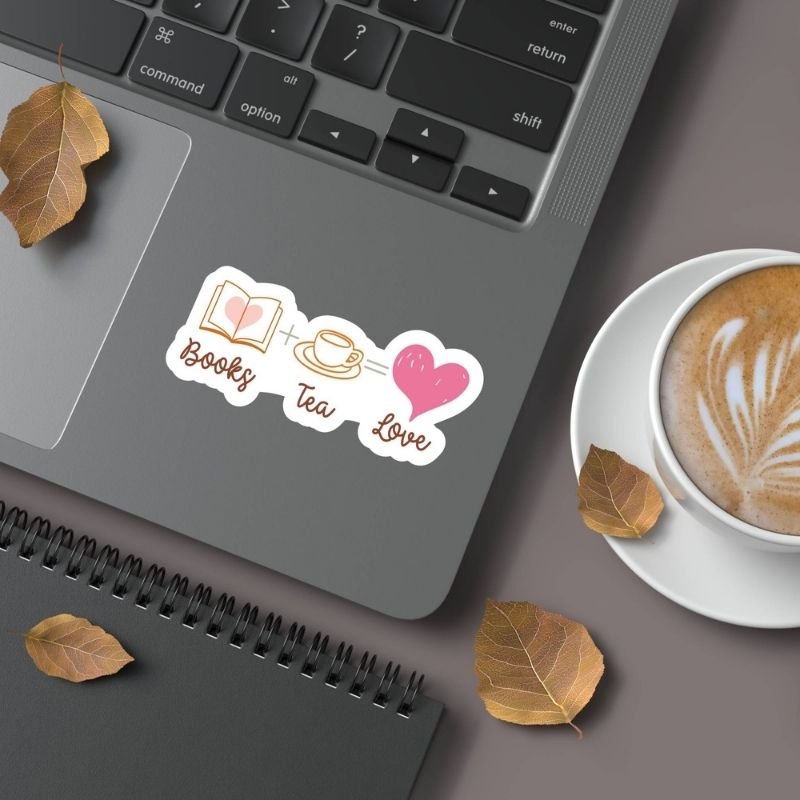 Books + Tea = Love – Sticker - Image 2
