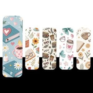 Cute Study & Coffee Magnetic Bookmark Set – 5 School & Planner Doodle Designs