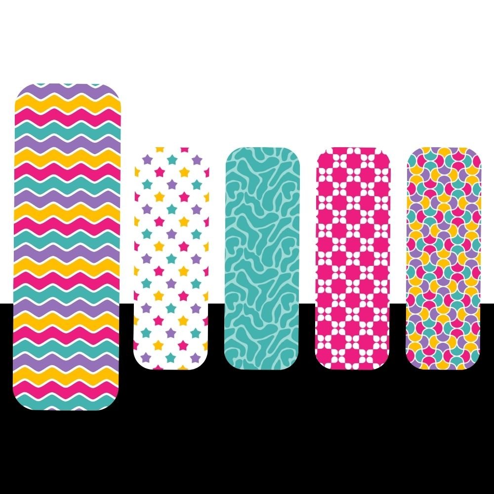 Color Pop Magnetic Bookmark Pack – 5 Bright Rainbow Wavy Pattern Designs