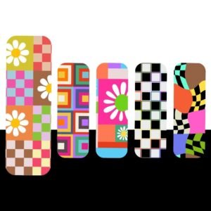 Retro Checkered Magnetic Bookmark Set – 5 Colorful 90s Pattern Designs