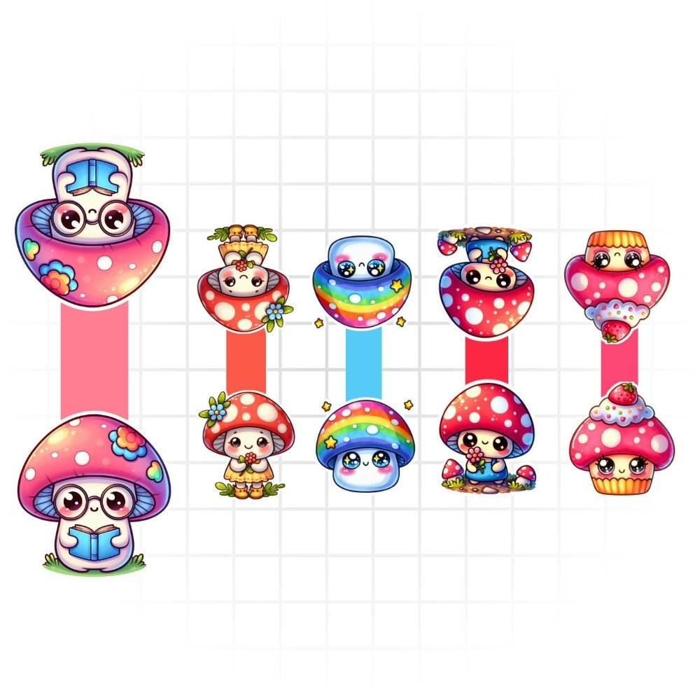 Cute Cottagecore Mushroom Magnetic Bookmark Set