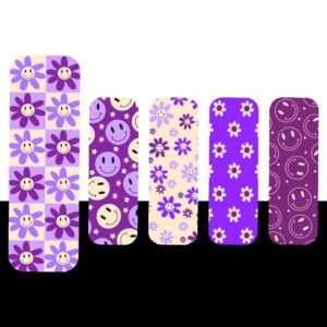 Purple Smiley Daisy Magnetic Bookmark Pack – 5 Retro Flower & Happy Face Designs