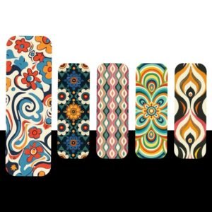 Psychedelic Floral Magnetic Bookmark Set – 5 Bright Retro Swirl Designs