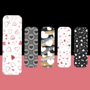 Love & Hearts Magnetic Bookmark Set – 5 Cute Pink & Black Pattern Designs
