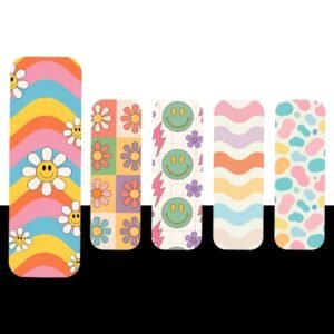 Smiley Rainbow Magnetic Bookmark Set – 5 Retro Wave & Happy Flower Patterns